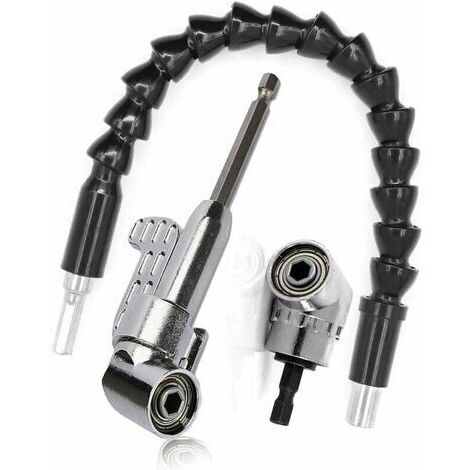 Accessoire pour une perceusePerceuse à angle droit et kit d'extension d'angle flexible, tournevis à angle droit 105 degrés 1/4 tige hexagonale pour le perçage