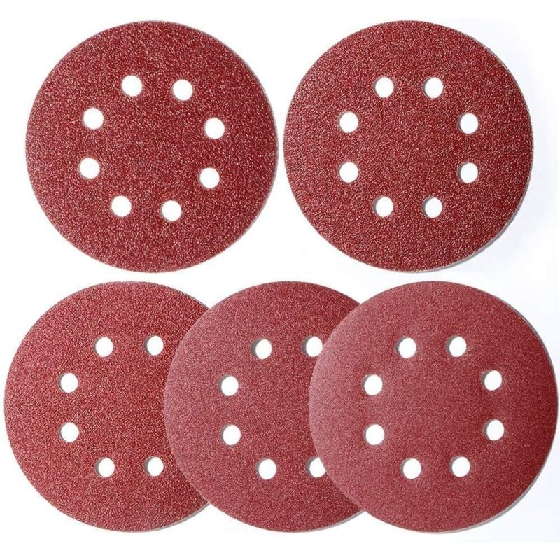 Accessoire pour une ponceuse 100 pièces papier abrasif ponceuse excentrique 125 mm Velcro, disques de ponage 8 trous Velcro rond 125 mm pour ponceuse