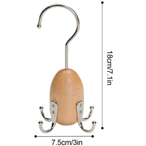 Accessoire-Ständer aus Holz mit 8 drehbaren 360°-Haken - Multifunktionales Aufbewahrungssystem für Kleiderbügel (18x8cm, Holz, 105g, 1 Stück)