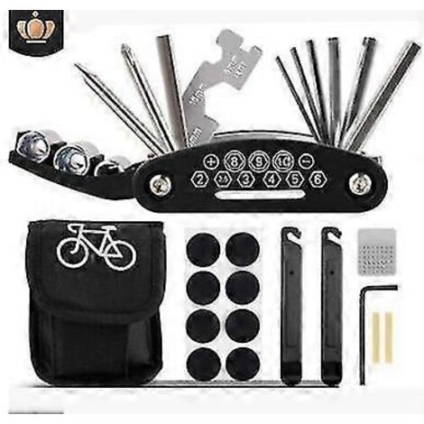 Accessoire vélo 16 en 1 Outils multifonctions de réparation de vélo Kit de réparation de vélo complet en métal