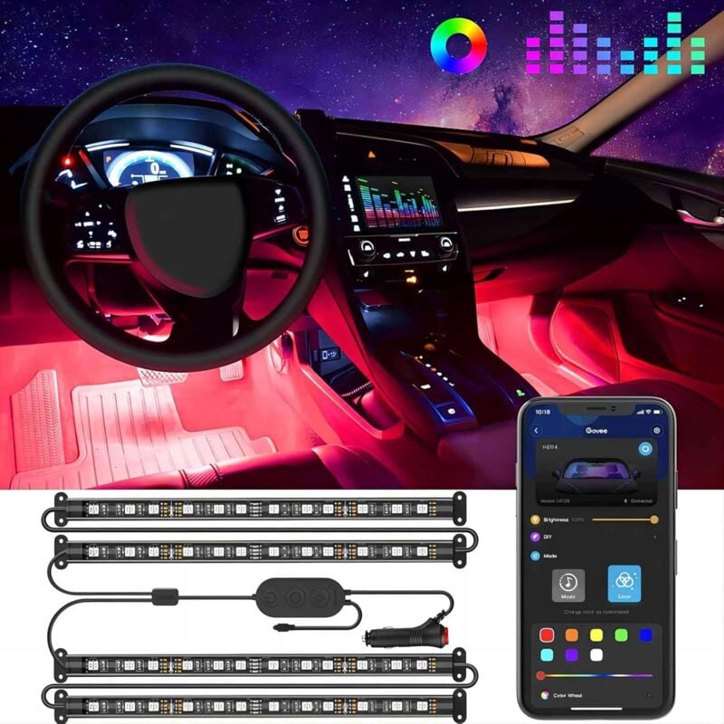 Ersandy - Accessoire Voiture Interieur Bande led rgb Auto, Decoration Voiture Contrôle app Conception à Deux Lignes Étanche Multicouleurs [Classe