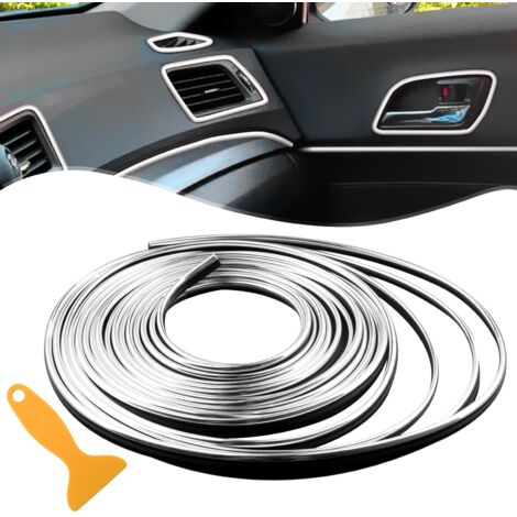 Accessoires auto argentés, baguettes décoratives - accessoires de personnalisation de tableau de bord, kit de personnalisation à faire soi-même, outils de pose inclus, 5 mètres