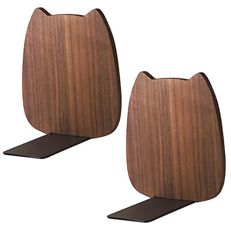 Accessoires Bureau - Paire de Serre-livres Bois de Noyer Noir Chat Décoratif (2 Pièces)