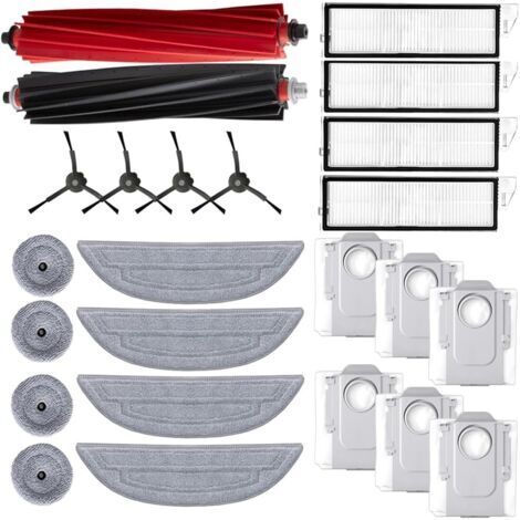 Accessoires Compatible avec roborock S8 MaxV Ultra, 1 Brosse Principale, 4 Brosses Latérales, 4 Filtres, 4 Serpillères, 6 Sacs à Poussière, 4 Lingettes Latérales pour Roborock S8 MaxV Ultra