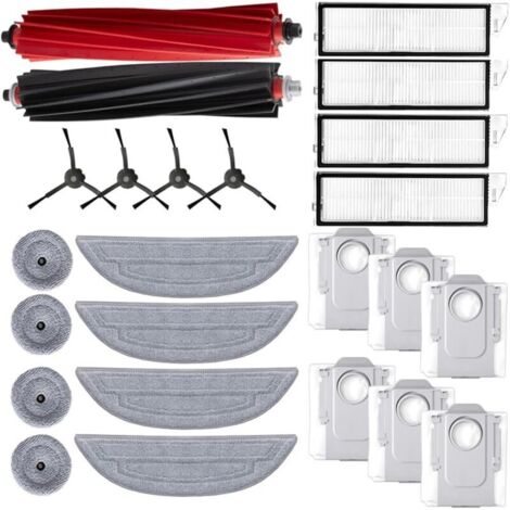 Accessoires Compatible avec roborock S8 MaxV Ultra, 1 Brosse Principale, 4 Brosses Latérales, 4 Filtres, 4 Serpillères, 6 Sacs à Poussière, 4 Lingettes Latérales pour Roborock S8 MaxV Ultra