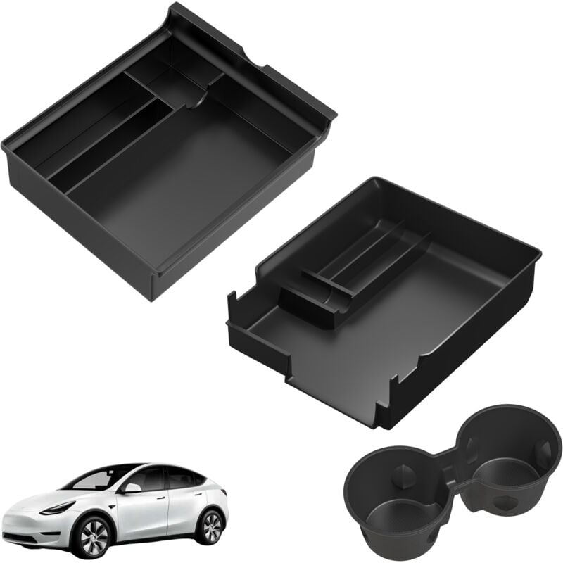 Accessoires compatible Tesla Model y et Model 3 - Organisateur console centrale voiture boite plateau de rangement porte gobelet Phonillico