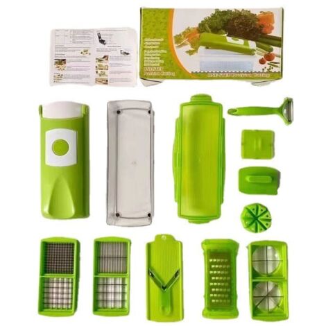 Accessoires cuisine et cuisson,Genius Nicer Dicer Smart (12 pcs.) en vert - coupe-légumes pour cubes, bâtonnets, tranches, lanières et quartiers - coupe-salade mandoline trancheuse à concombr