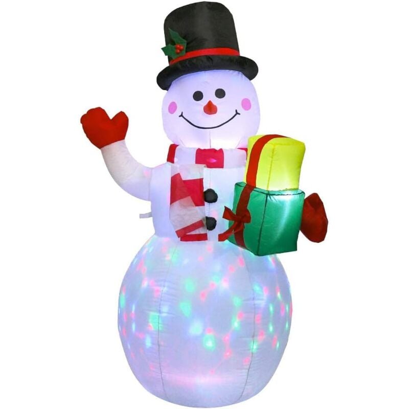 Accessoires de bonhomme de neige gonflables lumineux de Noël, bonhomme de neige emballé dans un cadeau de 1,5 m - lanternes rotatives