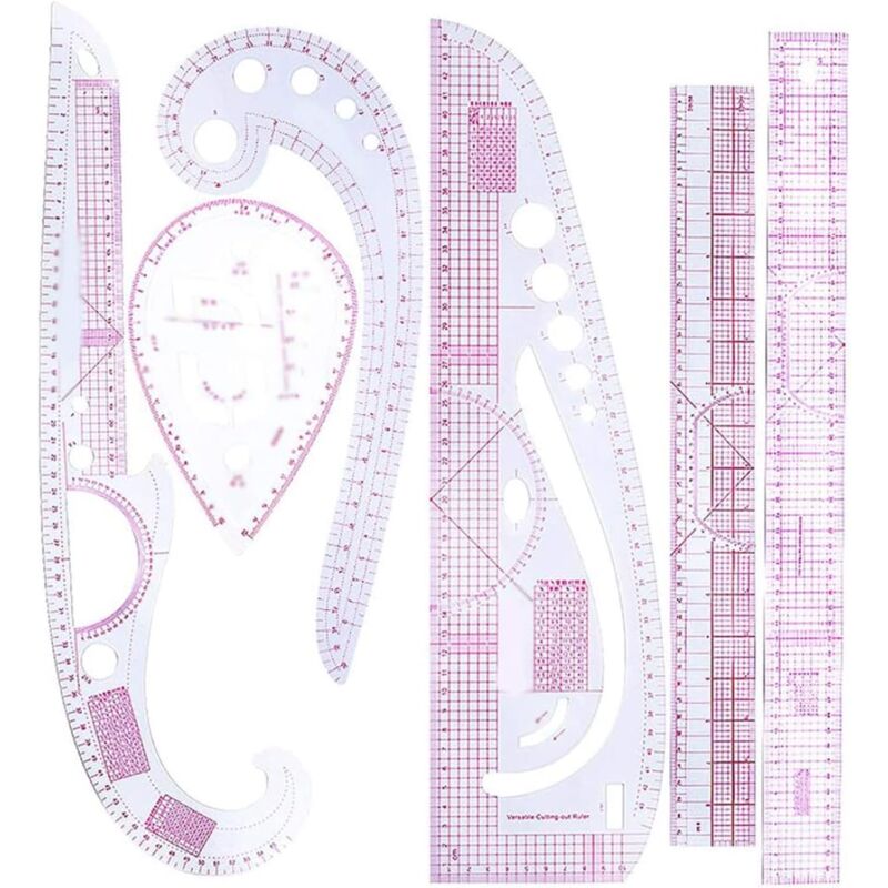 Accessoires de couture Patrons de couture Papier à motifs pour la couture Règle de courbe française 6 pièces/ensemble Échelle précise Transparent
