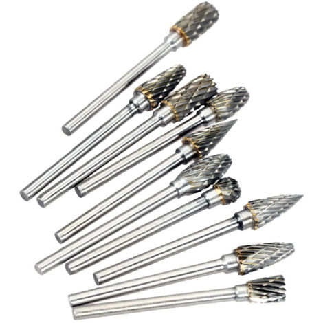 Accessoires de meulage électrique : 10 fraises en carbure de tungstène (0,12 x 0,24 pouce) pour fraise rotative et gravure CNC.