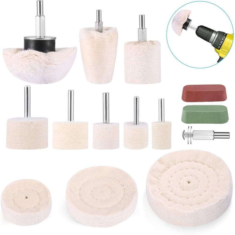 Accessoires de polissage, visseuse sans fil, roue / tampon / cône de polissage, kit de brosses coniques, en velours de coton, pour perceuse