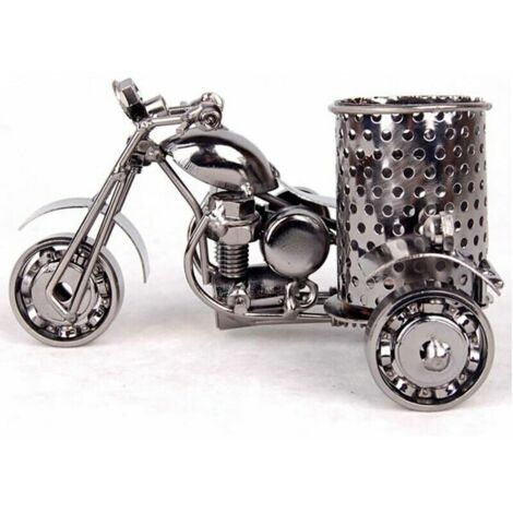 Accessoires de Rangement de Bureau Créatifs - Porte-Stylos en Métal Noir en Forme de Moto - Idée Cadeau Cool et Unique