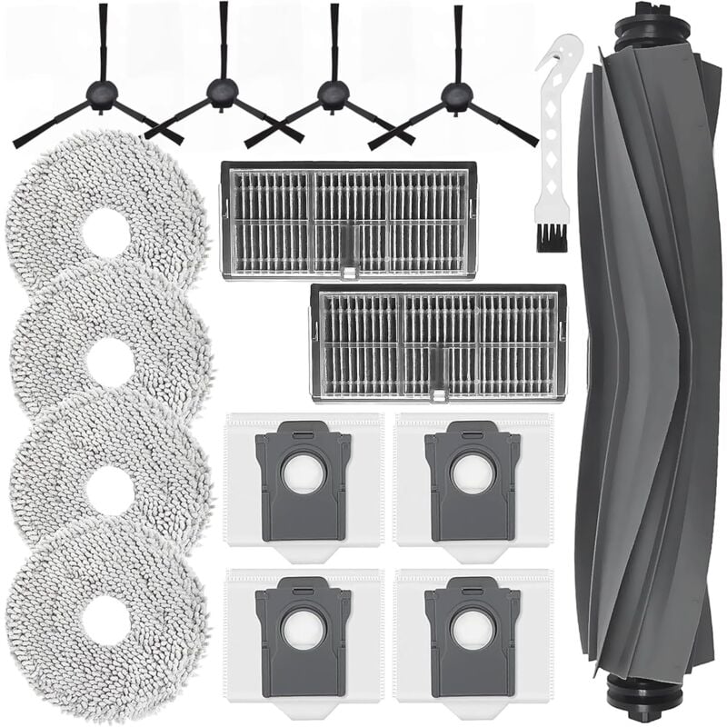 Applicable accessoires de rechange pour Dreame L10s Pro Ultra Heat, X30 Ultra aspirateur robot, Brosses à rouleau + 4 Chiffon + 4 sacs à poussière +
