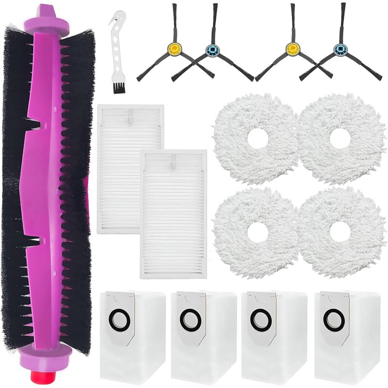 Accessoires de rechange pour Eureka J12 Ultra, pour Midea V12 aspirateur robot, Brosses à rouleau + 4 Chiffon + 4 sacs à poussière + 4 brosses