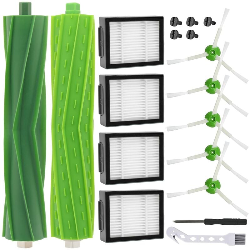 Accessoires de Remplacement Brosse pour iRobot Roomba i7 i7+ i3 i3+ i4 j7 E5 E6 E7, 1 Paire de Brosses Principale, 4 Filtres, 5 Frosses latérales