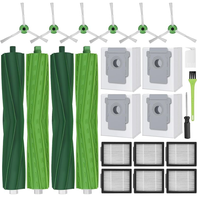 Accessoires de Remplacement compatible pour iRobot Roomba i7 i7+ j7 i8 i8+ i3 i3+ i4 i4+ i6 i6+ j7+ E5 E6 E7, 4 Sacs à Poussière,6 Filtres,6 Brosses