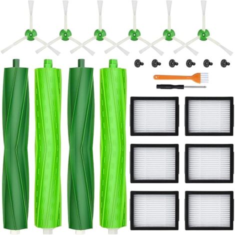 Accessoires de Remplacement pour iRobot Roomba E&I séries, Pièces d'rechange pour E5 E6 i7 i7+ i3 i3+ i4 i4+ i6 i6+ i8 i8+ Aspirateur, 2 Paire de Brosses en Silicone, 6 Filtres, 6 Brosses latérales