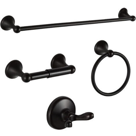 Accessoires de salle de bain 4 pièces (barre porte-serviettes, anneau, crochet, porte-papier toilette), noir 50 cm