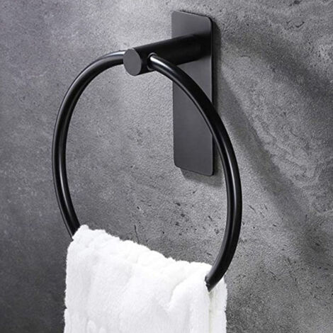 Accessoires de salle de bain auto-adhésifs ronds pour porte-serviettes, noir