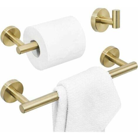 Accessoires de salle de bain brossés, ensemble de matériel de salle de bain doré, ensemble de 3 pièces comprenant un porte-serviettes, un porte-papier toilette, un crochet à manteau, un support mural