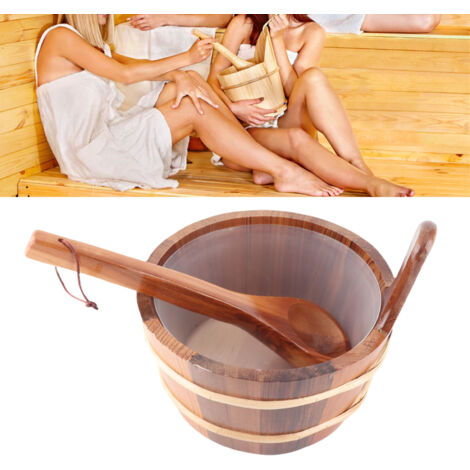 Accessoires de Sauna en Bois de 4L avec Seau Intérieur Ensemble de Baril de Sauna et Cuillère en Bois de Cyprès pour la Transpiration