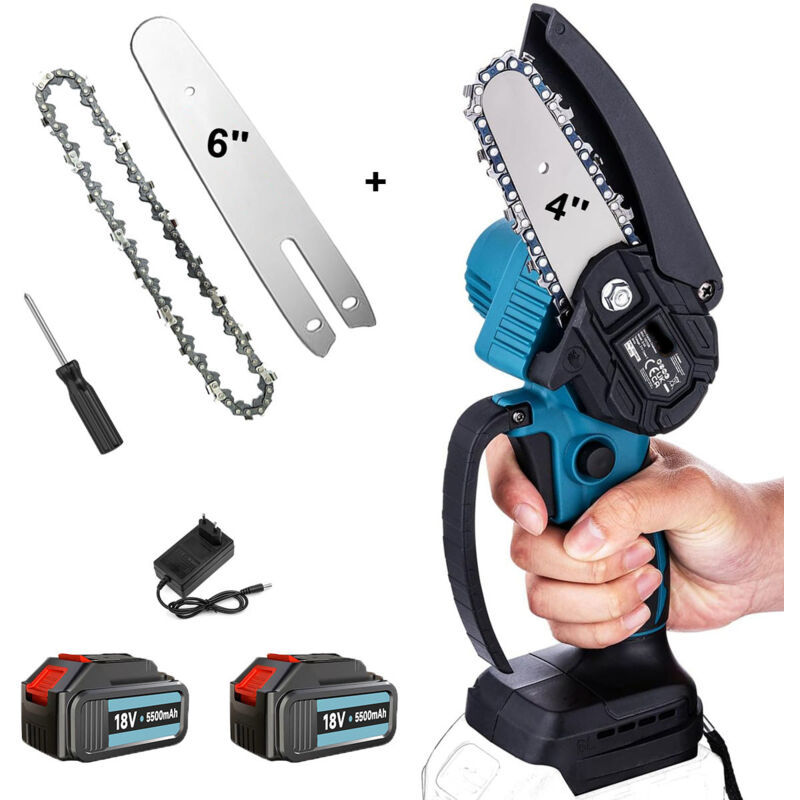 Mawiron - Accessoires de tronçonneuse, tronçonneuse sans fil 2 en 1 avec guides et chaînes de 4'' et 6'', mini tronçonneuse électrique pour bois, 2