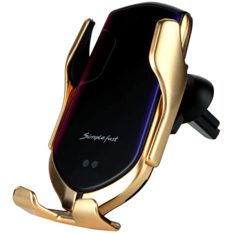 Accessoires de voiture, chargeur de voiture sans fil, support de téléphone portable avec serrage automatique, charge rapide Qi 10 W (jaune)，BISBISOUS