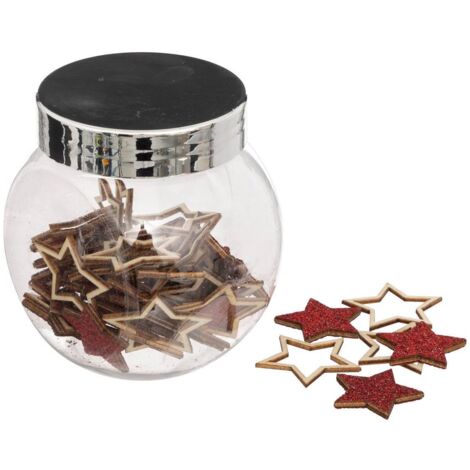 Accessoires Einmachglas Form aus Holz rote Pailletten - Sterne