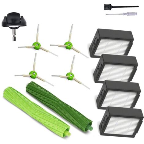 Accessoires et pièces de rechange pour iRobot Roomba j7 i7 i6 i3 i4 i2 i5 i8 i1+/Plus e5 e6 série I E J - 1 brosse à rouleaux en caoutchouc, 1 roue pivotante, 4 filtres, 4 brosses latérales noires.