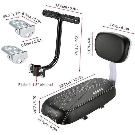 Accessoires et pièces pour vélo : siège arrière de vélo, selle enfant avec dossier, poignées, repose-pieds et pédales (3 pièces).
