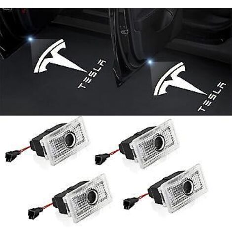 Accessoires intérieurs de voiture à LED : éclairage d'accueil pour portières, projecteur de logo pour Tesla Model 3/Y/S/X, accessoire Tesla de mise à niveau 2023 (4 pièces)