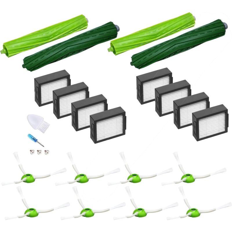 Roleader - Accessoires Kit avec iRobot Roomba e5 e6 i1 i3152 i4+ i7 i7556 i8 J7,Combo i5 J5, 8X Filtres hepa 8X Brosses Latérale 4X Brosses à Rouleau