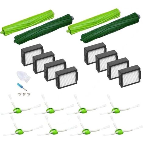 Accessoires Kit avec iRobot Roomba e5 e6 i1 i3152 i4+ i7 i7556 i8 J7,Combo i5 J5, 8X Filtres HEPA 8X Brosses Latérale 4X Brosses à Rouleau Balai Aspirateur Pièces de Rechange
