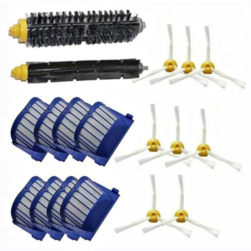 SNQ - Accessoires Kit pour iRobot Roomba 600 620 630 650 660, 8x Brosse Latérale 8x Filtre 1x Rouleau
