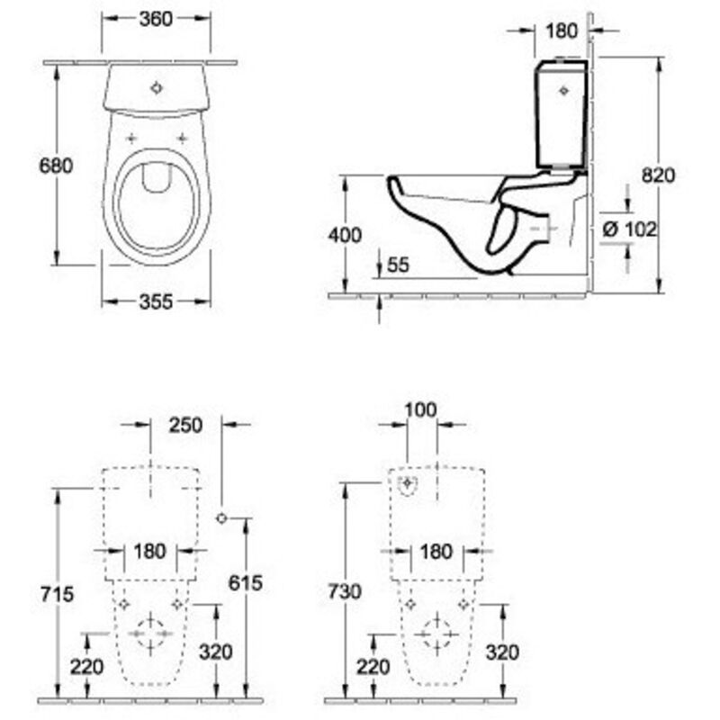Villeroy&boch - Accessoires, mécanisme à touche DualFlush, chromé, alimentation latérale ou arrière, En porcelaine sanitaire Blanc