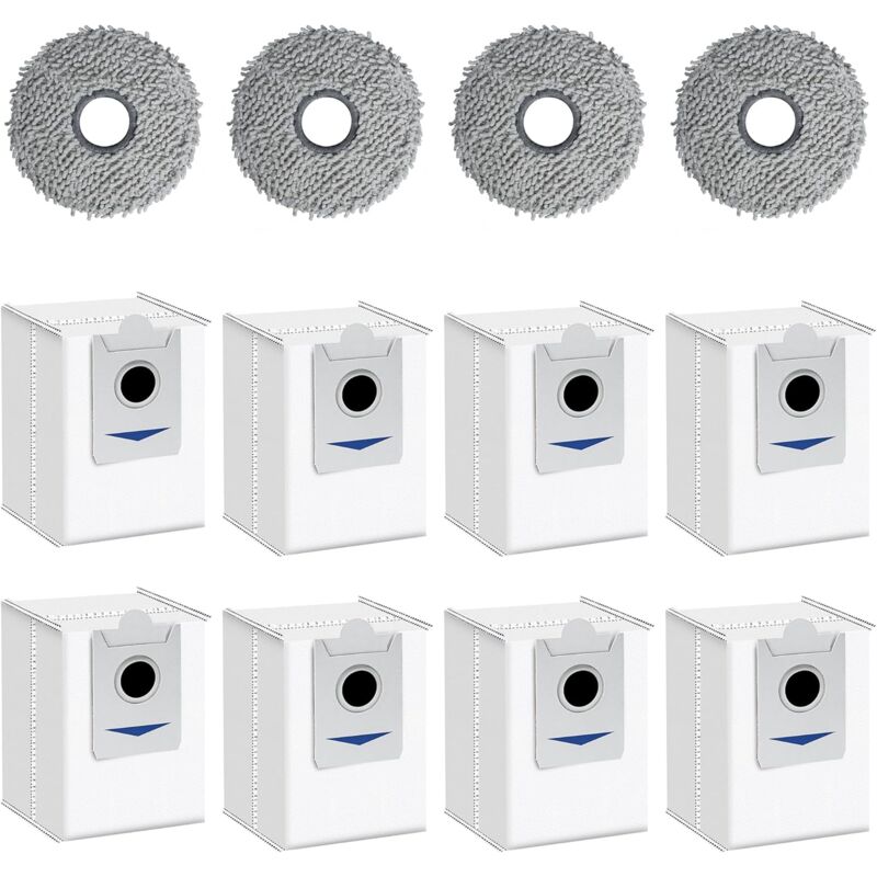 12 Pièces Kit d'accessoires pour ECOVACS DEEBOT X5 Omni, 8 Sac d'Aspirateur 4 Chiffon Lavable, Ensemble d'accessoires pour Aspirateur Robot