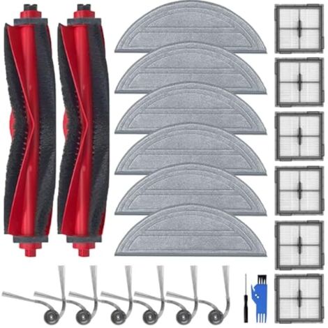 Accessoires pour Aspirateur pour Roborock Q10 S5+/Q10 S5, 2 Brosses Principales, 6 Serpillères, 6 Filtres, 6 Brosses Latérales, 22 pièces de Rechange Q10 S5+, Remplacement Q10 S5