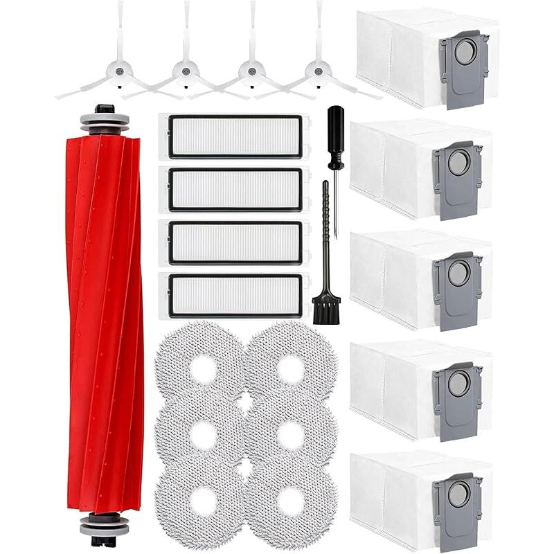 Accessoires pour aspirateur Roborock Qrevo Pro/Qrevo S/Qrevo MaxV, 1 brosse principale, 4 filtres hepa, 5 sacs à poussière