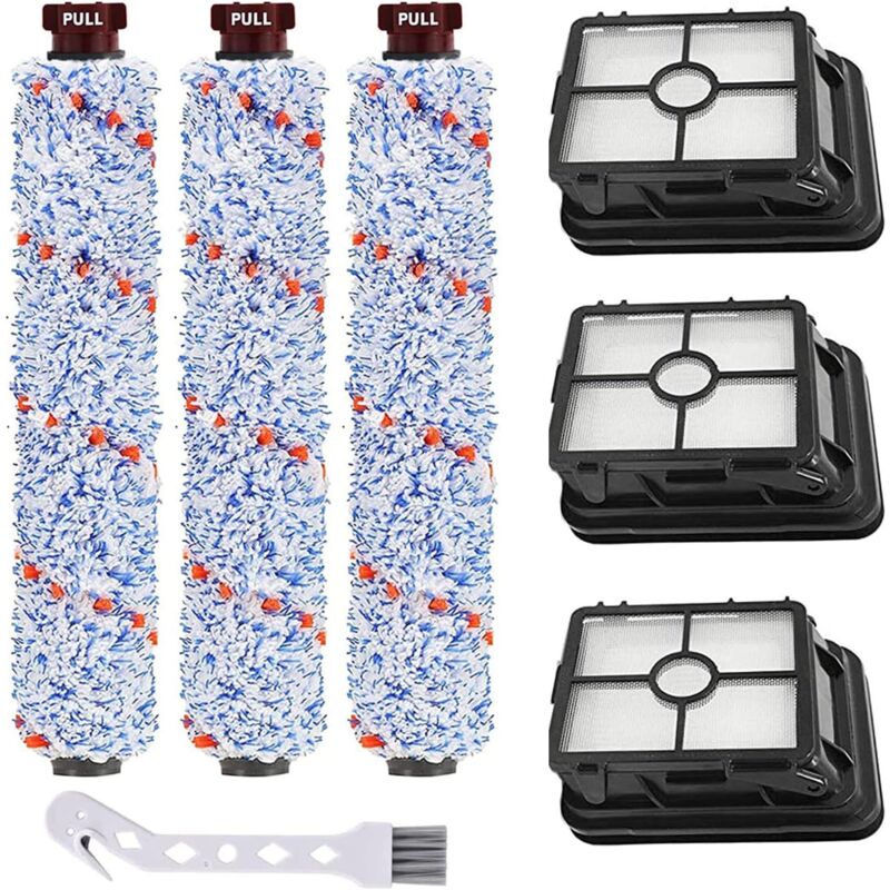 Accessoires pour Bissell Crosswave 3 en 1 Lot de 3 filtres de rechange et 3 rouleaux multi-surfaces pour aspirateur Bissell CrossWave 1866 1785 2052