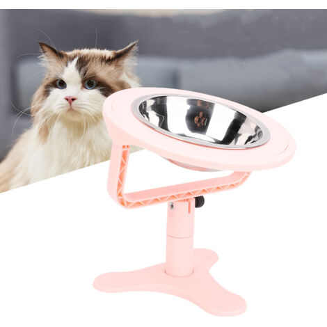 Accessoires pour Chats: Plateau Élevé Régulé 15°, Bol Stainless Steel Anti-Dérapage et Rose - Pour Chiens/Chats