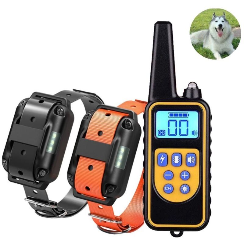 Accessoires pour collier, laisse et harnais pour chien Collier de dressage pour chien, Rechargeable IP67, étanche, Distance de 800m, 99 niveaux de