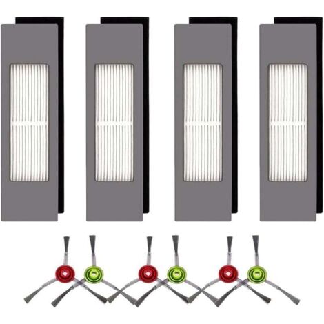 Accessoires pour Deebot T8, Pièces Rechange pour Deebot N8, 4 Filtres et 6 Brosses LatéRales Compatible pour Ecovacs Deebot Ozmo 9