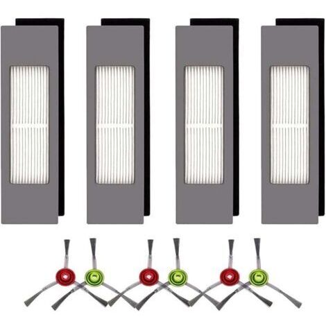 Accessoires pour Deebot T8, Pièces Rechange pour Deebot N8, 4 Filtres et 6 Brosses LatéRales Compatible pour Ecovacs Deebot Ozmo 9