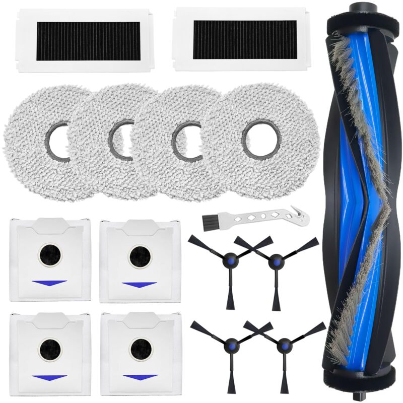 Accessoires pour Ecovacs Deebot N30 Omni, N30 Pro Omni, N30 Pro robot aspirateur pièce de rechange, Brosses à rouleau + 4 Chiffon + 4 sac à poussière
