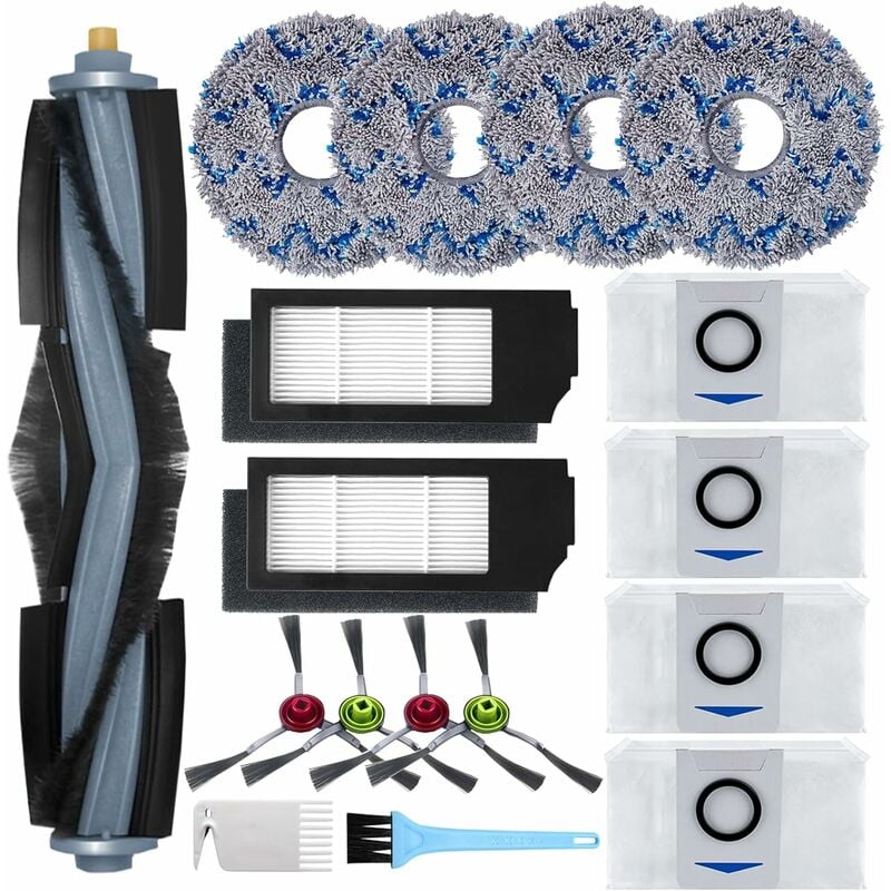 Accessoires pour Ecovacs Deebot X1 Omni / X1 e Omni / X1 Turbo Aspirateur, 1 Brosse principale, 4 Brosses Latérales, 4 Serpillière, 2 Filtres, 4 Sac,