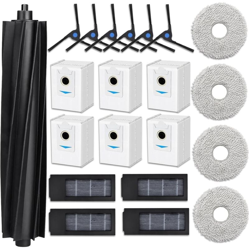 Accessoires pour Ecovacs Deebot X2/ X2 Omni/ X2 Pro/ DEX86 aspirateur, 1 Brosse Principale 4 Lingettes 4 Filtres 6 Brosses Latérales 6 Sacs