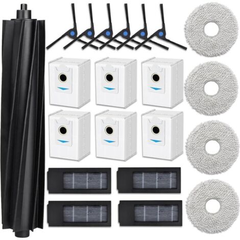 Accessoires pour Ecovacs Deebot X2/ X2 Omni/ X2 Pro/ DEX86 aspirateur, 1 Brosse Principale 4 Lingettes 4 Filtres 6 Brosses Latérales 6 Sacs d'aspirateur de rechange