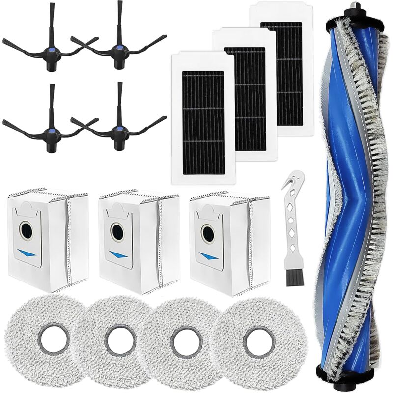 Accessoires pour ECOVACS DEEBOT X5 Omni / X5 Pro robot aspirateur pièce de rechange, Brosses à rouleau + 4 Chiffon + 3 sac à poussière + 4 brosses