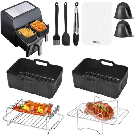 Accessoires pour Friteuse à Air, 10 Pièces Moule Silicone Accessoires pour Ninja Foodi AF300EU, AF400EU et Friteuse à Air Double 7,6L-9,5L, Accessoires Air Fryer avec Moule Silicone, Noi