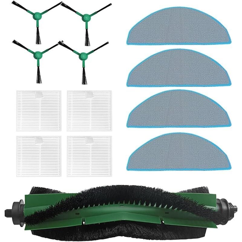 Accessoires pour iRobot Roomba Combo Essential (Y0112) Robot Aspirateur, 1 Brosse Principale, 4 Lingettes, 4 Filtres Hepa, 4 Bros
